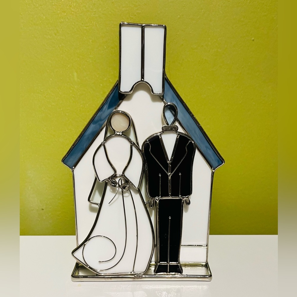 Elegant Stained Glass Wedding Couple Art Decor Gift